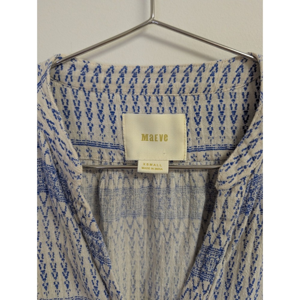 Maeve Anthropologie‎ Lena Yarn Dyed Tunic Oversized Boho Chic Blue White XS - Picture 5 of 9